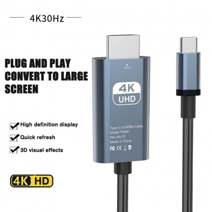 4K UHD Type-C To HDMI-Compatible Adapter Cable