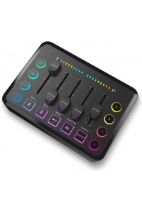Gaming Audio Mixer Rechargeable Audio Interface RGB Mixer with XLR Mic Interface 48V Phantom Power for Podcast/Recording