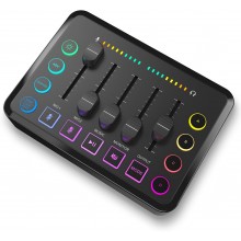 Gaming Audio Mixer Rechargeable Audio Interface RGB Mixer with XLR Mic Interface 48V Phantom Power for Podcast/Recording