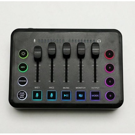 Gaming Audio Mixer Rechargeable Audio Interface RGB Mixer with XLR Mic Interface 48V Phantom Power for Podcast/Recording