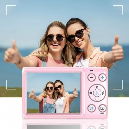 Digital Camera 64MP Video Camera with 18x Digital Zoom Auto-Focus 2.8" IPS Screen (Pink)