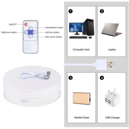 PULUZ 15cm Adjusting Speed Rotating Turntable Display Stand Load 3kg(White)