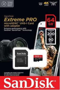 Sandisk Extreme Pro 64GB MicroSDXC 200MB/s Memory Card with SD Adapter