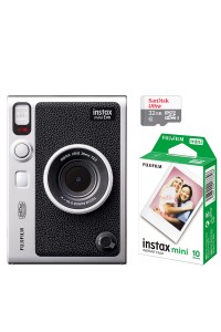 FUJIFILM INSTAX MINI EVO Hybrid Instant Camera Black with 32GB Memory Card&Instant Film-10 Sheets