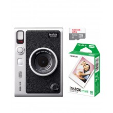 FUJIFILM INSTAX MINI EVO Hybrid Instant Camera Black with 32GB Memory Card&Instant Film-10 Sheets