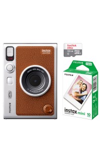 FUJIFILM INSTAX MINI EVO Hybrid Instant Camera Brown with 32GB Memory Card&Instant Film-10 Sheets