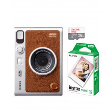 FUJIFILM INSTAX MINI EVO Hybrid Instant Camera Brown with 32GB Memory Card&Instant Film-10 Sheets