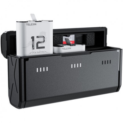 TELESIN Pocket-Size 3-Slot Charger Box & 2 Stamina Batteries Kit for GoPro HERO 9/10/11/12