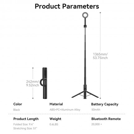 TELESIN Portable Magnetic Phone Selfie Stick Tripod