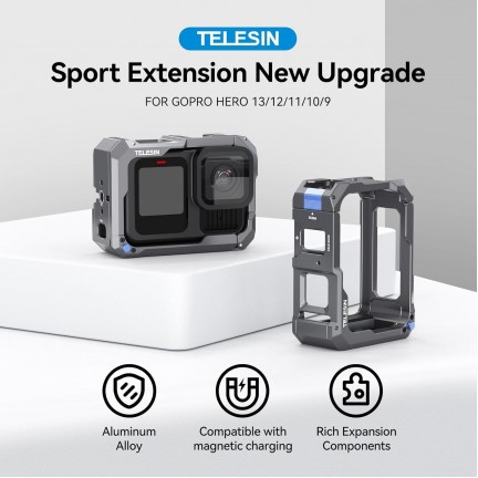 TELESIN Metal Cage Sport Extension New Upgrade for Gopro Hero 13/12/11/10/9