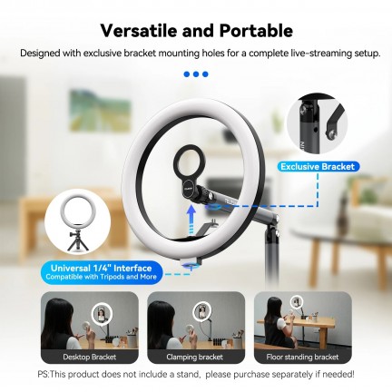 TELESIN Mobile Magnetic Floor Stand with 10 inch LED Photography Ring Light Selfie Fill Lamp