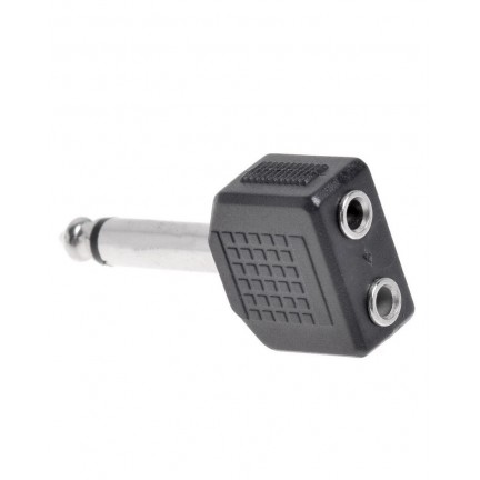 Audio 6.35mm Mono Plug Male to Dual 2 x 3.5mm F 