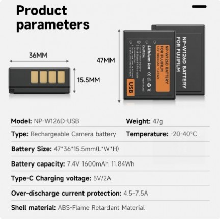 Fujifilm NP-W126 Li-Ion Rechargeable Battery with USB-C Input