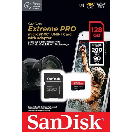 SanDisk 128GB Extreme Pro V30 Micro SD Card (SDXC) UHS-I-200MB/s