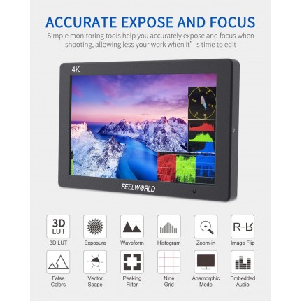 FEELWORLD T7 PLUS 7 Inch 3D LUT DSLR Camera Field Monitor with Waveform 4K HDMI Aluminum Housing