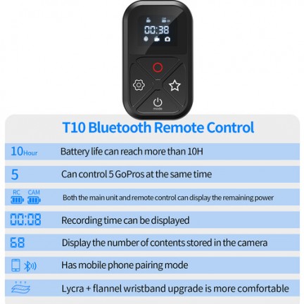 TELESIN Bluetooth Remote Control for GoPro HERO 12/11/10/9/8 & MAX 360