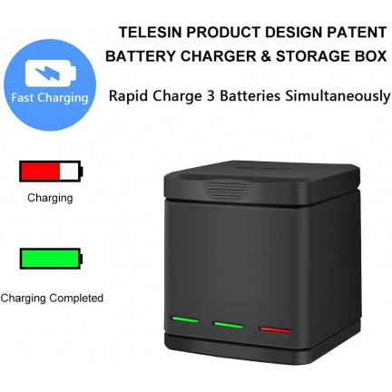 TELESIN 3-Slot USB Battery Charger / Battery Storage Box for GoPro HERO5/6/7/8