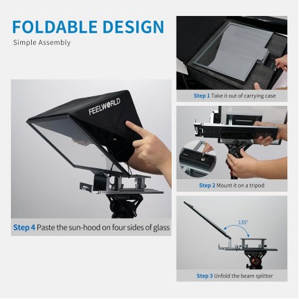 FEELWORLD TP16 16 Inch Folding Teleprompter Supports up to 16" Tablet Horizontal Vertical Prompting