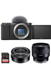 Sony ZV-E10 Mirrorless Camera with 16-50mm and Tamron 24mm f/2.8 Lenses 64GB Memory Card Kit