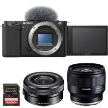 Sony ZV-E10 Mirrorless Camera with 16-50mm and Tamron 24mm f/2.8 Lenses 64GB Memory Card Kit