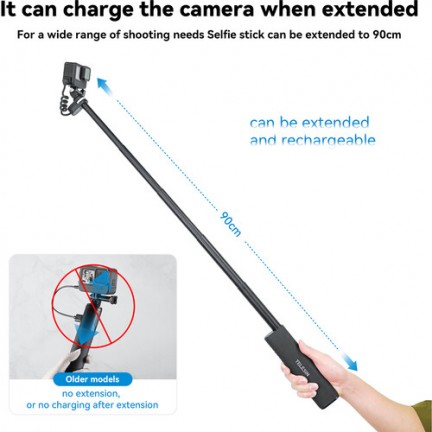 TELESIN Rechargeable Selfie Stick for Action Cameras & Smartphones