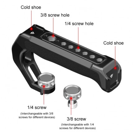 PULUZ Arri Metal Silicone Top Handle with Cold Shoe Mount for Mirrorless Camera Cage Stabilizer