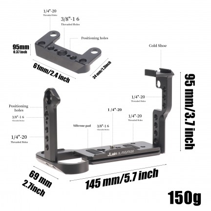 Camera Cage with NATO Rail 1/4″ 3/8″ Hole for Sony FX3 FX30 ILME-FX30