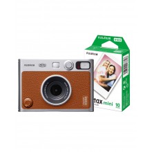 FUJIFILM INSTAX MINI EVO Hybrid Instant Camera Brown with Instant Film (10 Sheets)