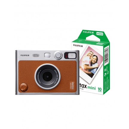 FUJIFILM INSTAX MINI EVO Hybrid Instant Camera Brown with Instant Film (10 Sheets)